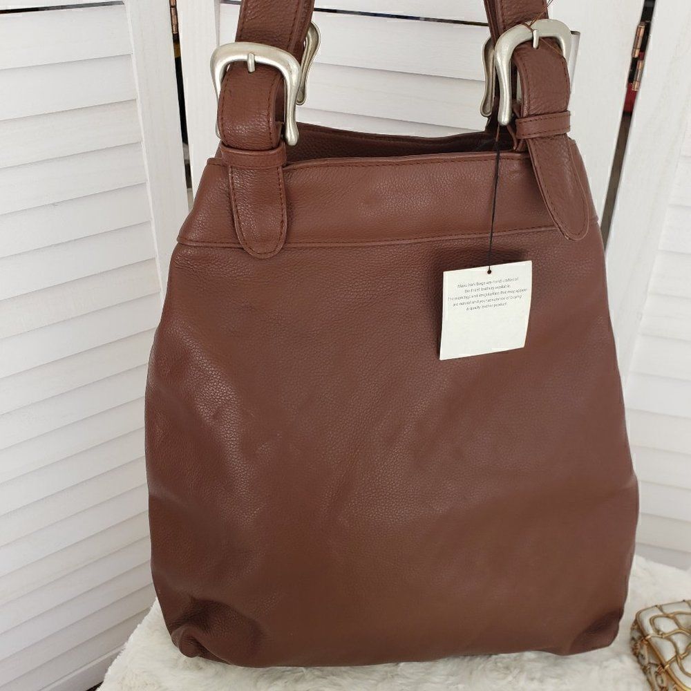NWT Mano Brown Leather Buckle Handbag